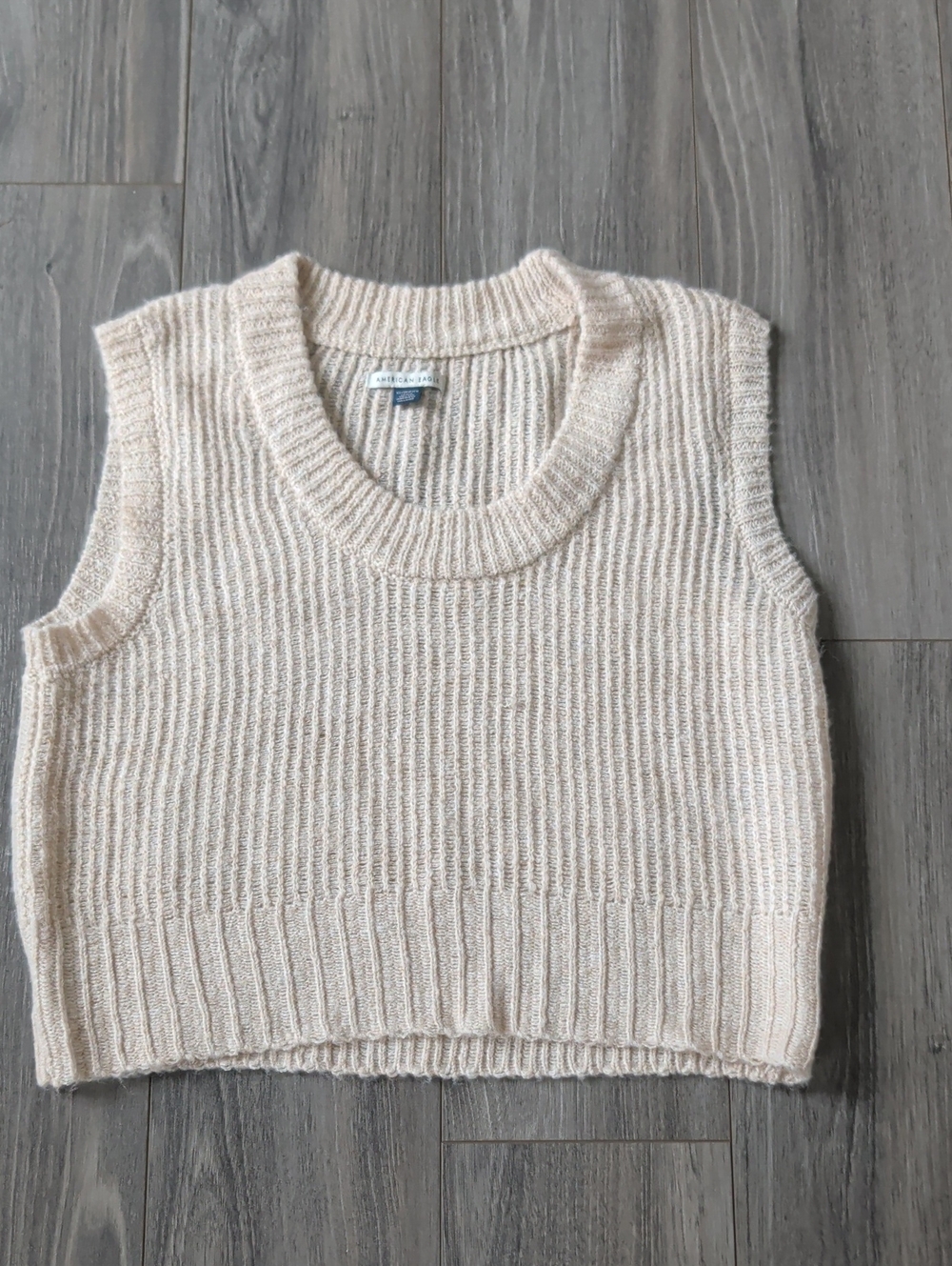 American Eagle Outfitters Cream Ribbed Sleeveless Sweater Vest
